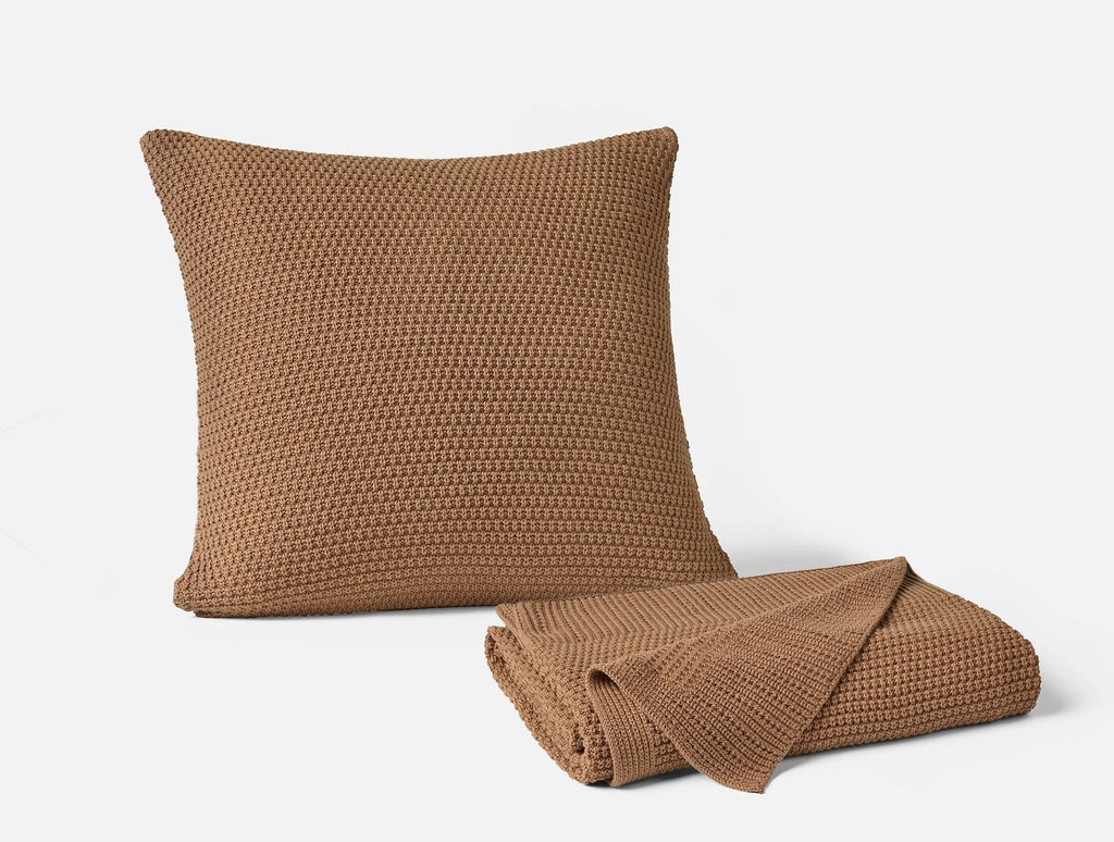 Organic Knit Throw and Decorative Pillow Cover Set by Sonfan